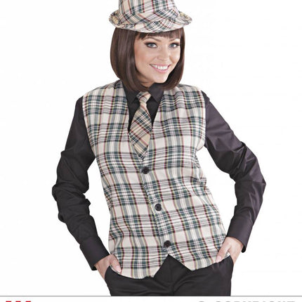 Feestbazaar Schotse tartan gilet beige