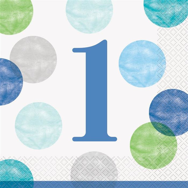 Feestbazaar Servetten 1 Jaar Verjaardag Stippen Blauw