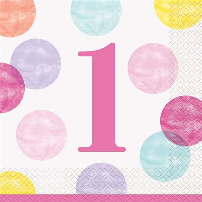 Feestbazaar Servetten 1 Jaar Verjaardag Stippen Roze
