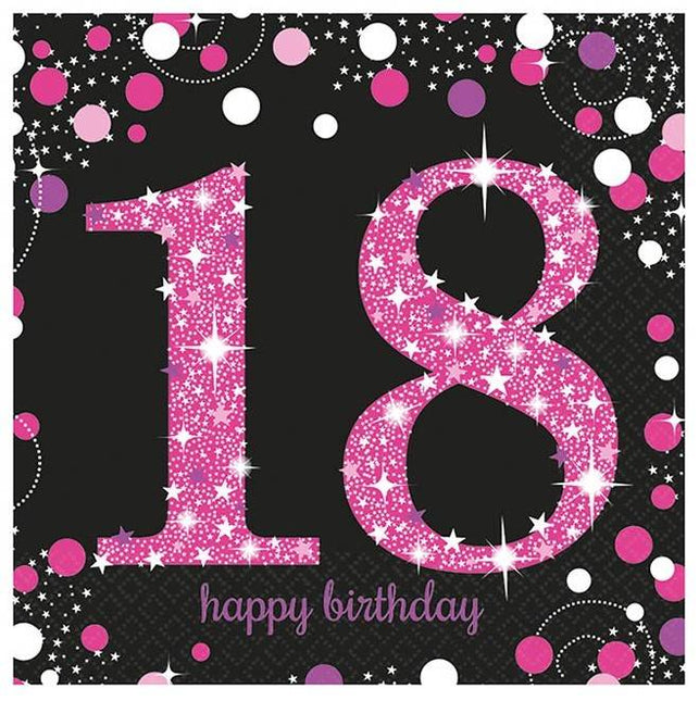 Feestbazaar Servetten 18 jaar Sparkling Pink