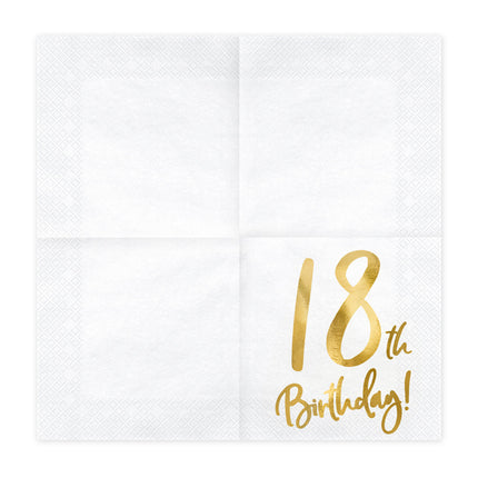 Feestbazaar Servetten 18th Birthday Goud - 20 Stuks