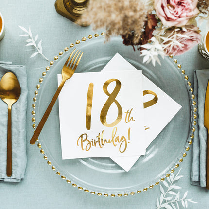 Feestbazaar Servetten 18th Birthday Goud - 20 Stuks