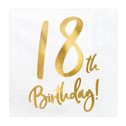 Feestbazaar Servetten 18th Birthday Goud - 20 Stuks