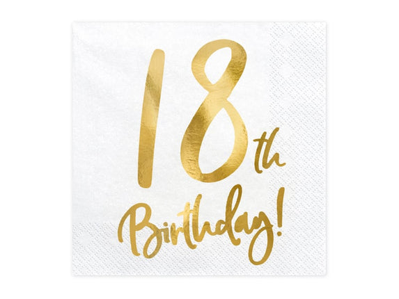 Feestbazaar Servetten 18th Birthday Goud - 20 Stuks