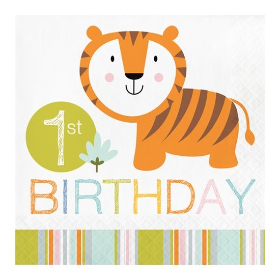 Feestbazaar Servetten "1st Birthday" Tijger - 16 Stuks