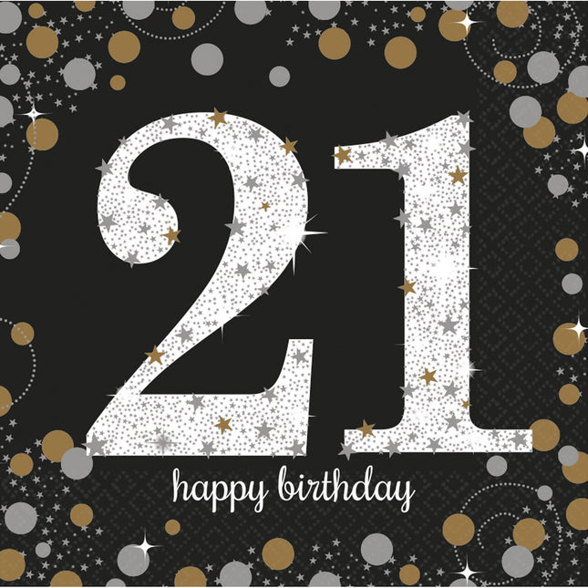 Feestbazaar Servetten 21 Jaar Sparkling Gold - 16 Stuks