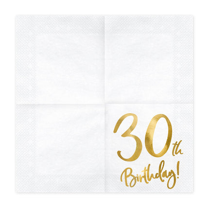 Feestbazaar Servetten 30th Birthday Goud - 20 Stuks