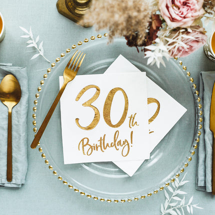 Feestbazaar Servetten 30th Birthday Goud - 20 Stuks