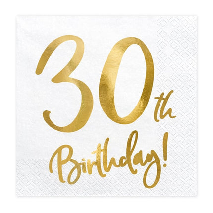 Feestbazaar Servetten 30th Birthday Goud - 20 Stuks