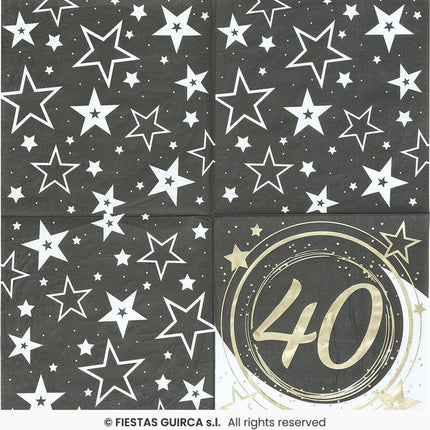 Feestbazaar Servetten 40 Jaar Zwart & Goud Chique