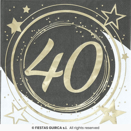 Feestbazaar Servetten 40 Jaar Zwart & Goud Chique