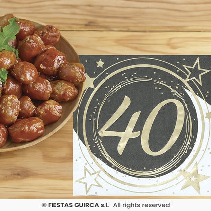 Feestbazaar Servetten 40 Jaar Zwart & Goud Chique