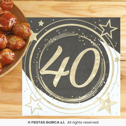 Feestbazaar Servetten 40 Jaar Zwart & Goud Chique
