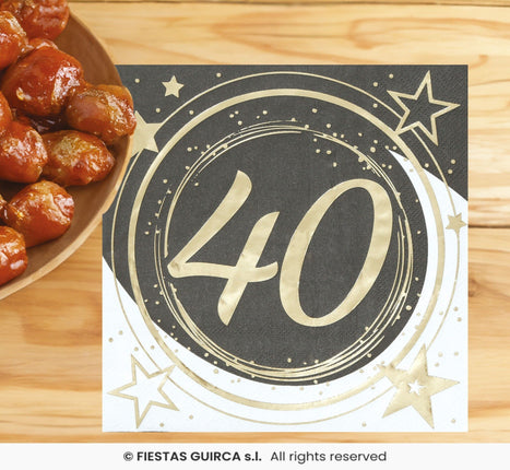 Feestbazaar Servetten 40 Jaar Zwart & Goud Chique
