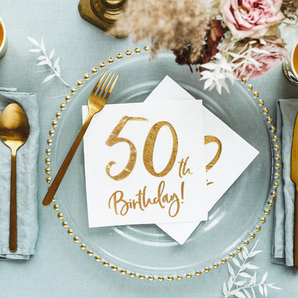 Feestbazaar Servetten 50th Birthday Goud - 20 Stuks