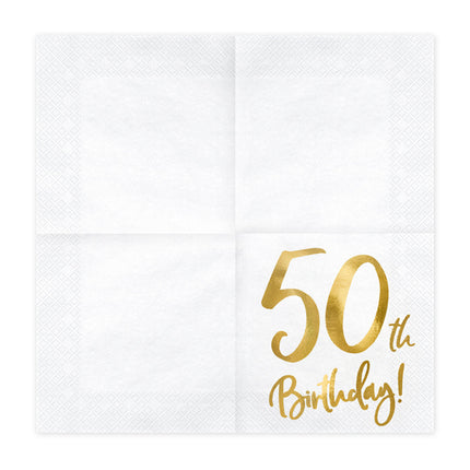 Feestbazaar Servetten 50th Birthday Goud - 20 Stuks