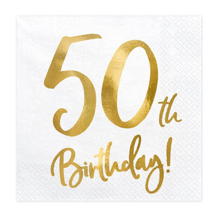 Feestbazaar Servetten 50th Birthday Goud - 20 Stuks