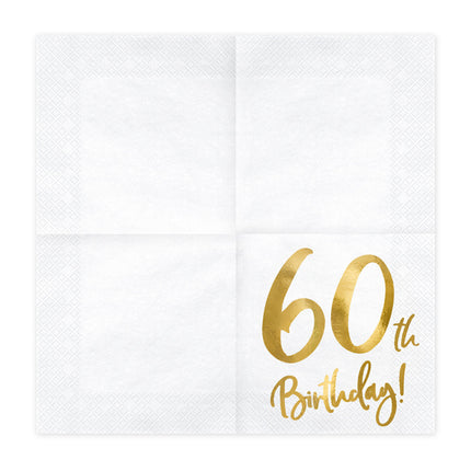 Feestbazaar Servetten 60th Birthday Goud - 20 Stuks