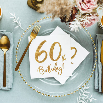 Feestbazaar Servetten 60th Birthday Goud - 20 Stuks