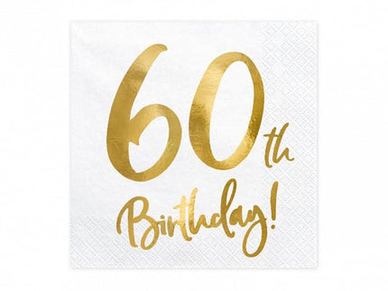 Feestbazaar Servetten 60th Birthday Goud - 20 Stuks