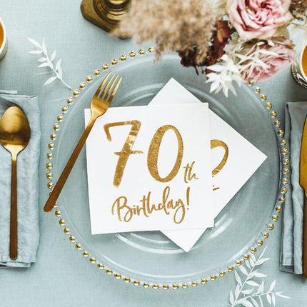 Feestbazaar Servetten 70th Birthday Goud - 20 Stuks