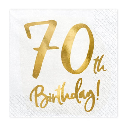 Feestbazaar Servetten 70th Birthday Goud - 20 Stuks