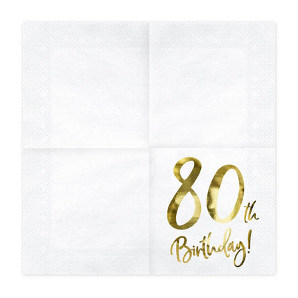 Feestbazaar Servetten 80th Birthday Goud - 20 Stuks