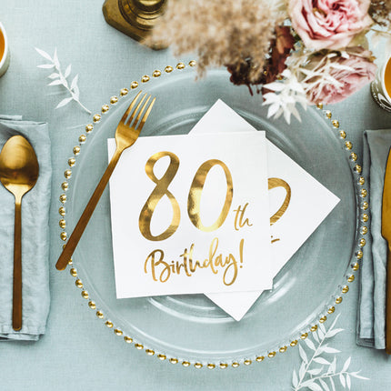 Feestbazaar Servetten 80th Birthday Goud - 20 Stuks