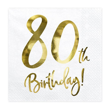 Feestbazaar Servetten 80th Birthday Goud - 20 Stuks