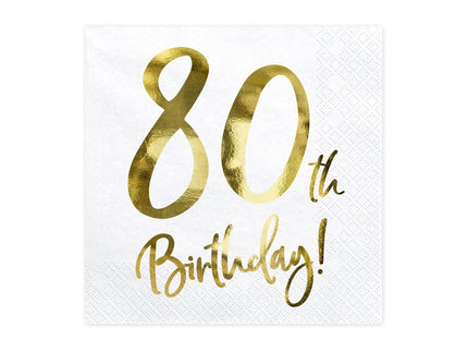 Feestbazaar Servetten 80th Birthday Goud - 20 Stuks