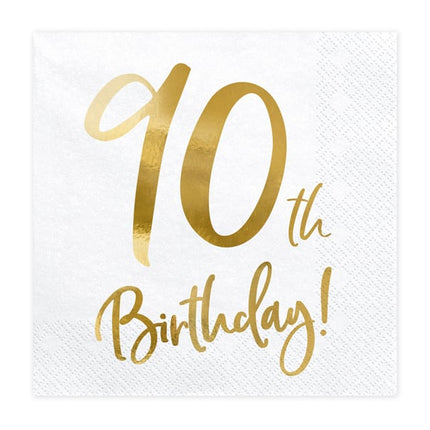 Feestbazaar Servetten 90th Birthday Goud (20st)