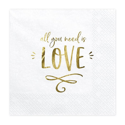 Feestbazaar Servetten All you Need Is Love Wit/Goud