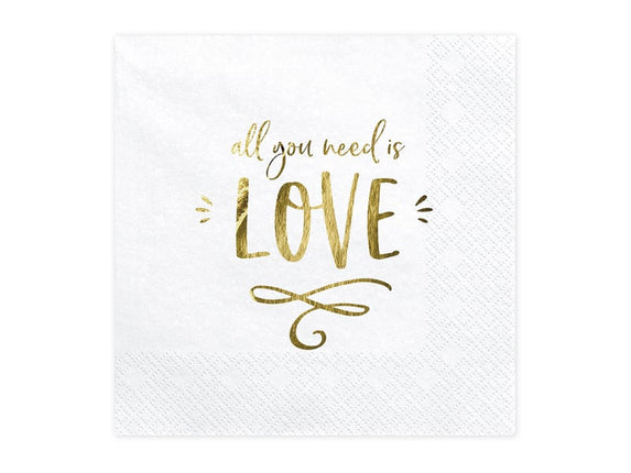 Feestbazaar Servetten All you Need Is Love Wit/Goud
