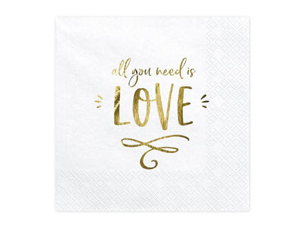 Feestbazaar Servetten All you Need Is Love Wit/Goud