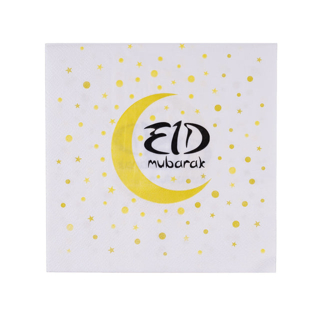 Feestbazaar Servetten Eid Mubarak Goud/Wit (20st)