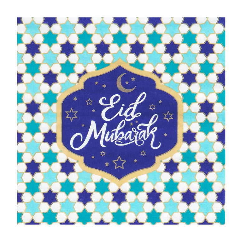 Feestbazaar Servetten Eid Mubarak Ramadan Blauw (20st)