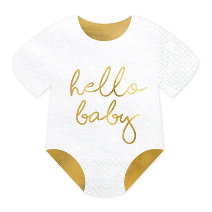 Feestbazaar Servetten Geboorte Baby Rompertje Wit/Goud (20st)