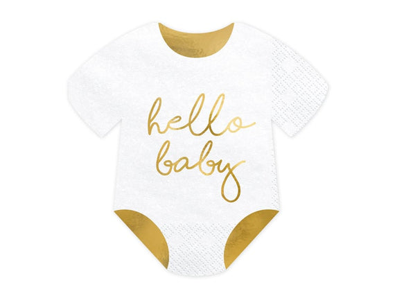 Feestbazaar Servetten Geboorte Baby Rompertje Wit/Goud (20st)