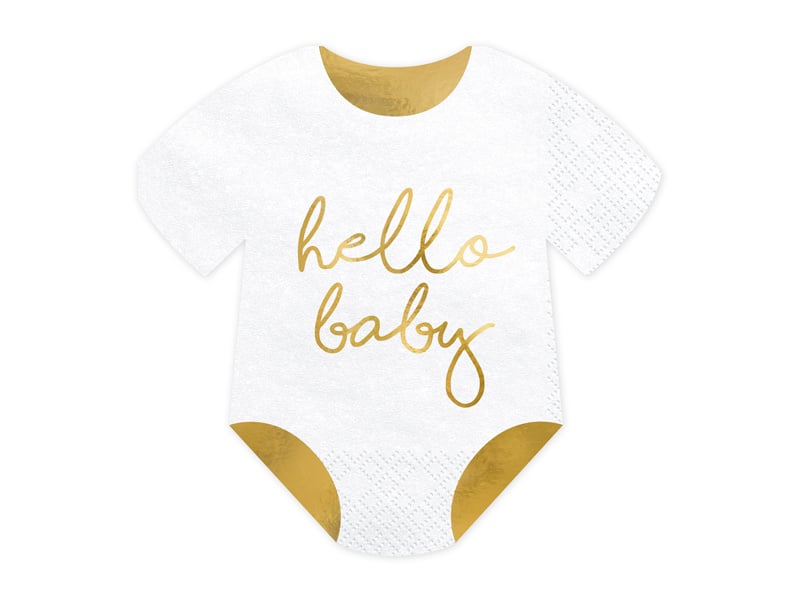 Feestbazaar Servetten Geboorte Baby Rompertje Wit/Goud (20st)