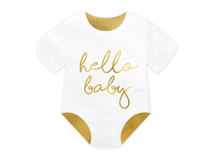 Feestbazaar Servetten Geboorte Baby Rompertje Wit/Goud (20st)