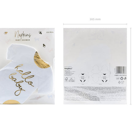 Feestbazaar Servetten Geboorte Baby Rompertje Wit/Goud (20st)