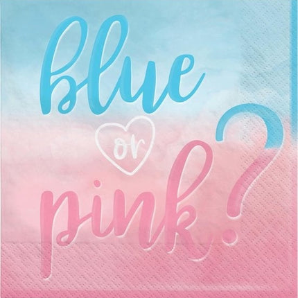 Feestbazaar Servetten Gender Reveal 'Blue Or Pink' (16st)