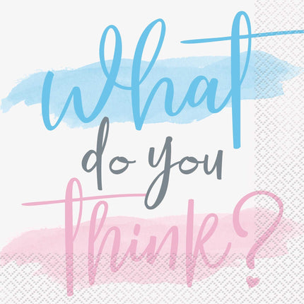 Feestbazaar Servetten Gender Reveal 'What Do You Think?' (16st)