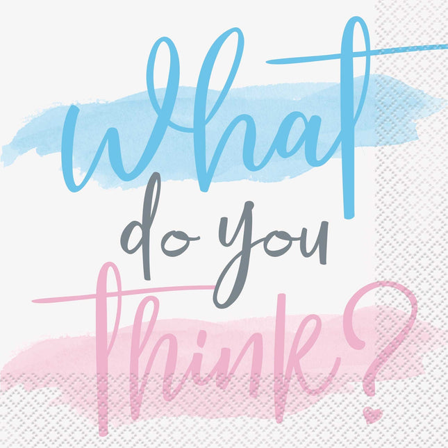 Feestbazaar Servetten Gender Reveal 'What Do You Think?' (16st)