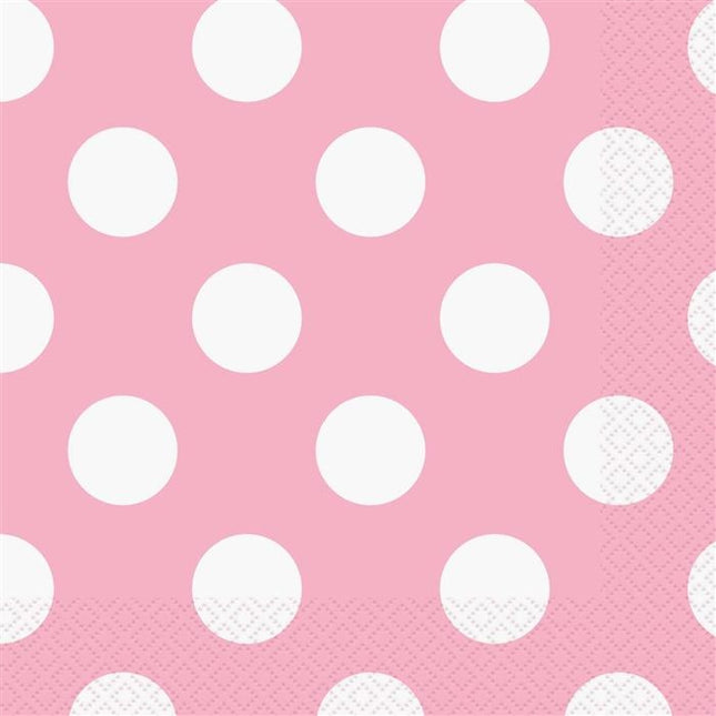 Feestbazaar Servetten Gestippeld Roze/Wit - 16 Stuks