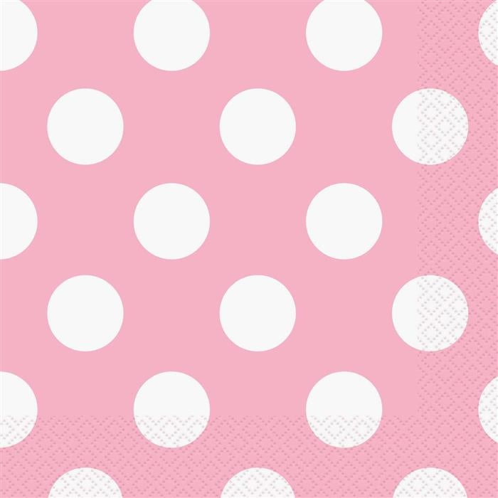 Feestbazaar Servetten Gestippeld Roze/Wit - 16 Stuks