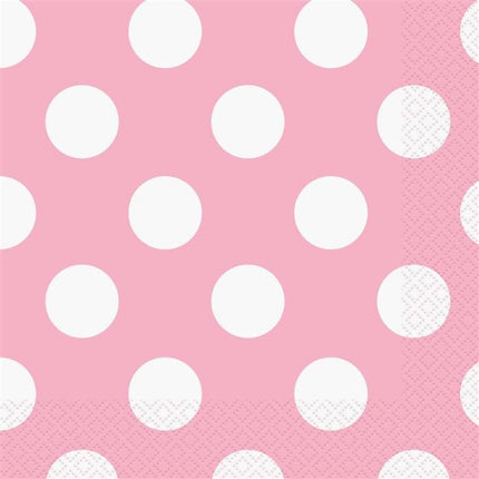 Feestbazaar Servetten Gestippeld Roze/Wit - 16 Stuks