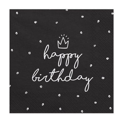 Feestbazaar Servetten Happy birthday King Zwart/Wit - 20 Stuks