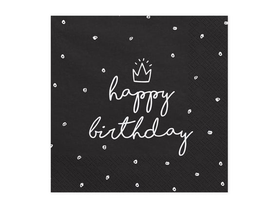 Feestbazaar Servetten Happy birthday King Zwart/Wit - 20 Stuks
