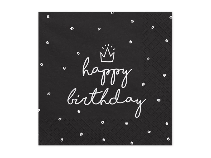 Feestbazaar Servetten Happy birthday King Zwart/Wit - 20 Stuks